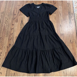 By Anthropologie The Somerset Maxi Dress Tiered Cotton Poplin S Small Black